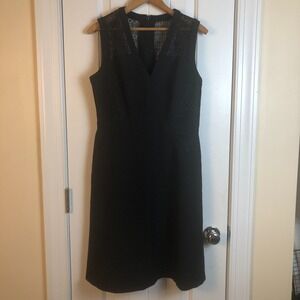 Anne Klein Black Sleeveless Dress Size 8 Lace Sheer Career Cocktail Quiet Luxury